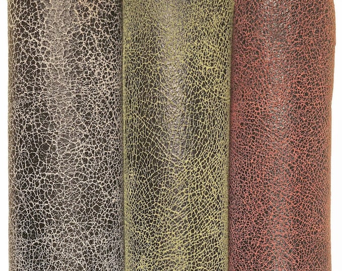Distressed Suede Leather skins  –  Antique Soft Goat in Gray, Green & Red, Vintage crackled hides B16124-ST La Garzarara