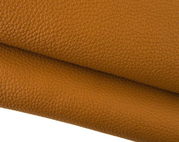 Tan PEBBLE grain printed cowhide, sporty embossed leather hide, brown genuine italian soft semi glossy calfskin, 1.5 - 1.7 mm B17243-TU