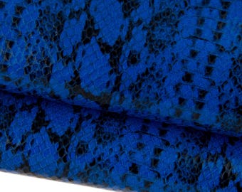 Electric blue PYHTON leather hide, glossy printed cowhide, snake pattern on calfskin B17634-ST La Garzarara