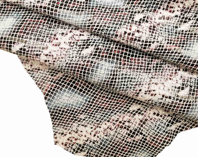 Snake python print leather skins, unique textured reptile  snake suede goatskin B12626-STLa Garzarara