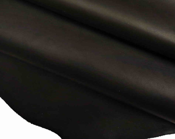 Black SMOOTH leather hide, semi glossy soft calfskin, SILKY cowhide for crafting, 1.0 -1.1 mm B18602-TB La Garzarara
