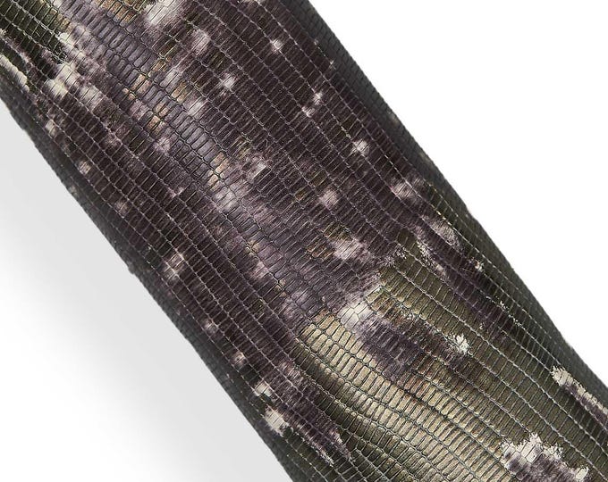 Bronze - gray LIZARD printed leather skin, METALLIC reptile textured goatskin, animal pattern on hide B18186-MT(st) La Garzarara
