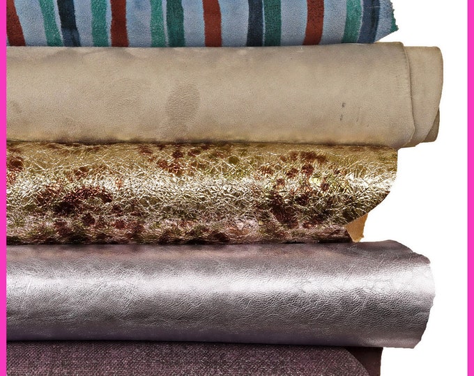 Leather Multi-Pack,5 Different leather Hides, DIY Projects, Includes Smooth,Metallic, Textured, and Printed skins B15812-MT(ST) La Garzarara