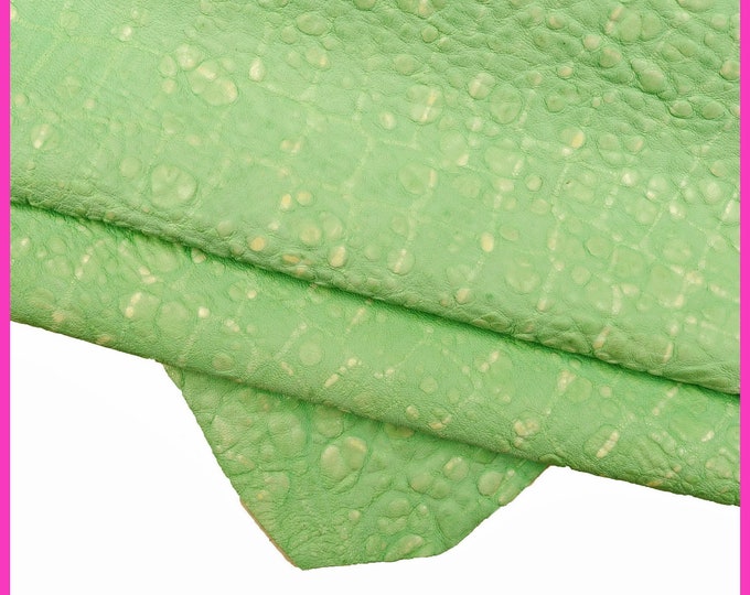 GREEN CROCODILE printed leather skin, irregular pebble grain soft goatskin B15212-ST La Garzarara