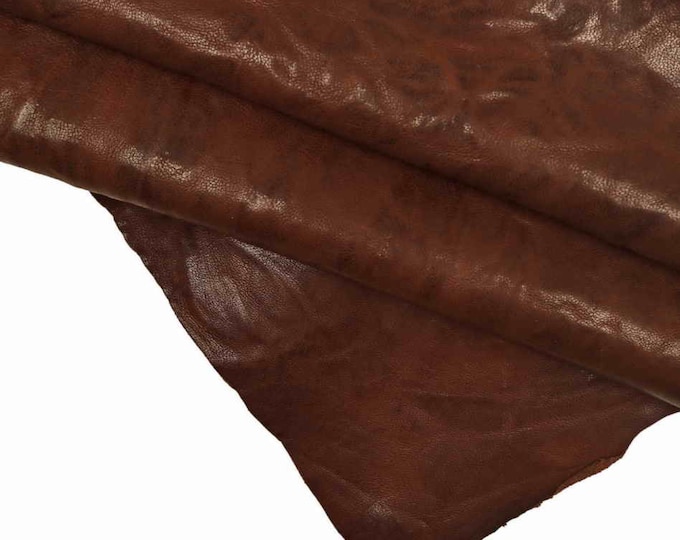 BROWN VEGETABLE tanned leather hides - distressed mahogany sheepskins - wrinkled soft washed nappa sheep  B18078-VT La Garzarara