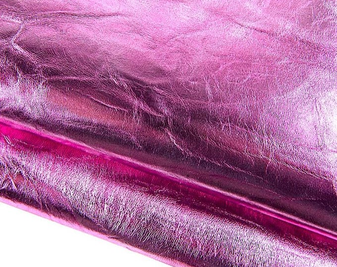Pink METALLIC wrinkled leather skin, soft shaded distressed goatskin, SPARKLE hide for crafting B17322-MT La Garzarara