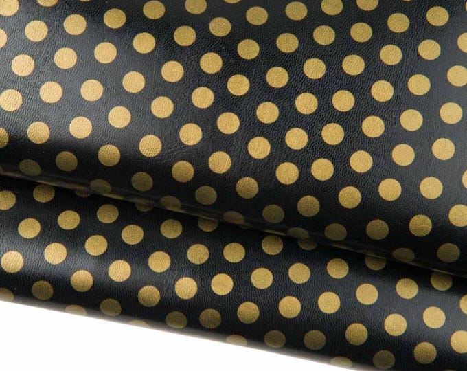 Bronze POLKA DOTS printed leather hide, colorful balls print on black goatskin for diy projects B18621-ST  La Garzarara