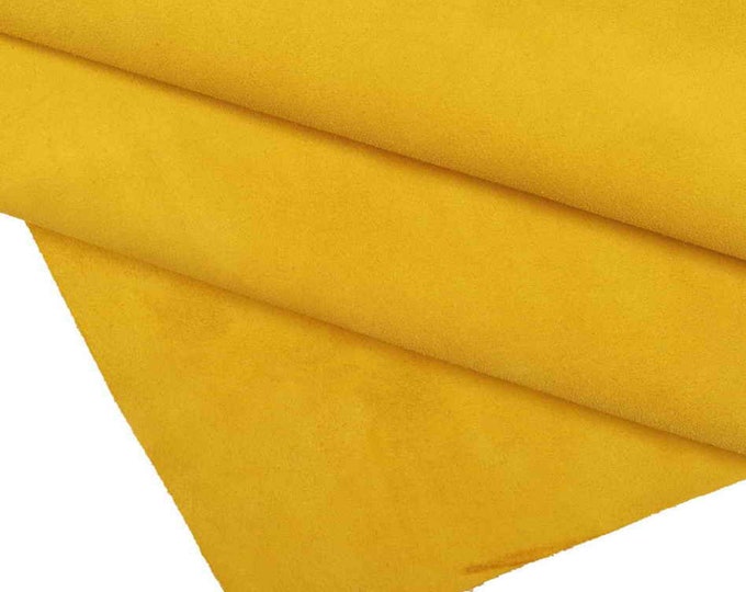 Premium italian SUEDE leather hides, yellow orange fuchsia velour, bright cowhides skins B14113-TU La Garzarara