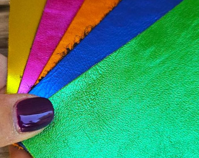 5 Selected leather scraps, BRIGHT tones, mix selection leather pieces as per pictures 8x10" / 20x25 cm   RT310  La Garzarara