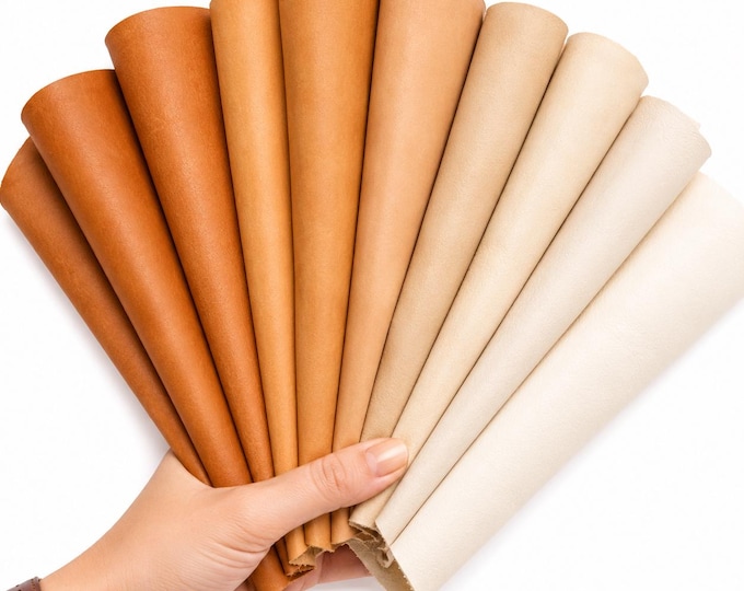 VEG-tanned leather scraps - 5 Natural leather Remnants for diy Leathercraft - random vegetable leather pieces P010 La Garzarara