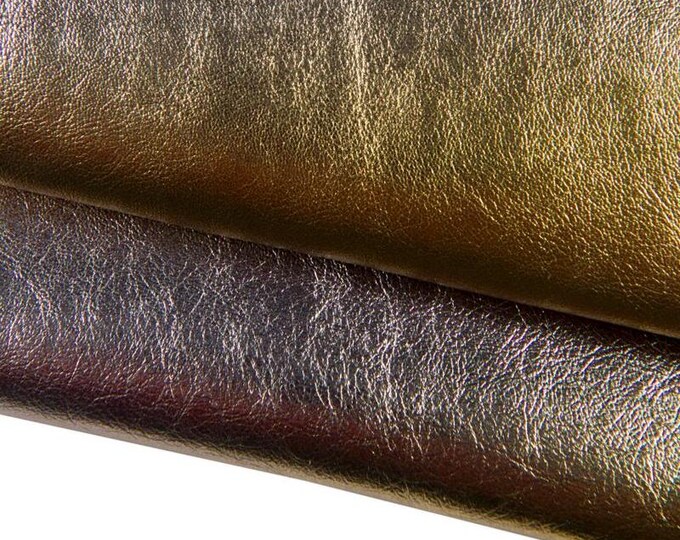 Luxurious metallic SHADED goatskin leather, gold pink steel metal STRIPED wrinkled hide for elegant project B16954-MT(st) La Garzarara