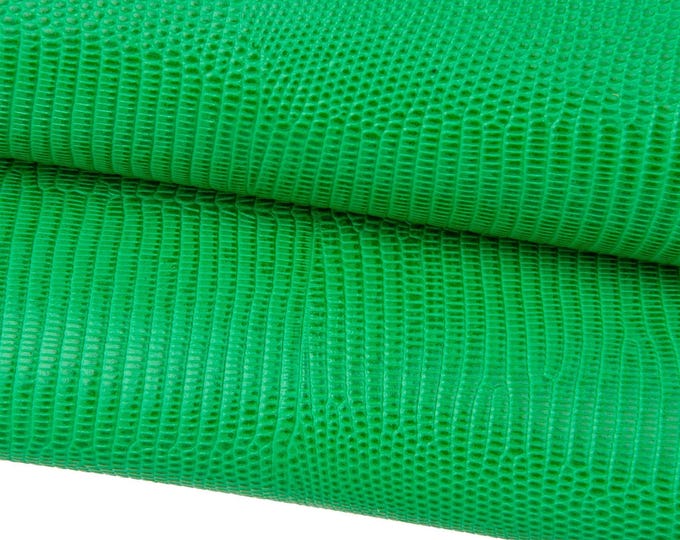 GREEN LIZARD embossed cowhide, glossy printed leather hide, slightly stiff calfskin, ideal for bags, wallets, purses  B17641-ST La Garzarara