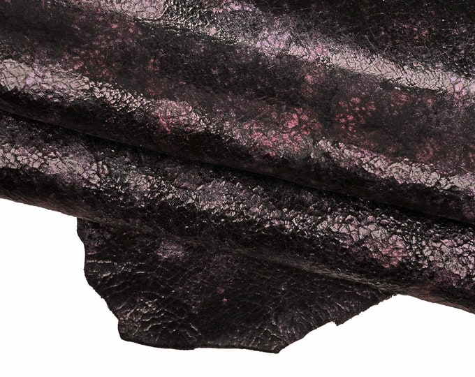 Crackle printed METALLIC leather skin, crackled goatskin abstract texture color spot print on glossy soft hide B15748-MT(ST)