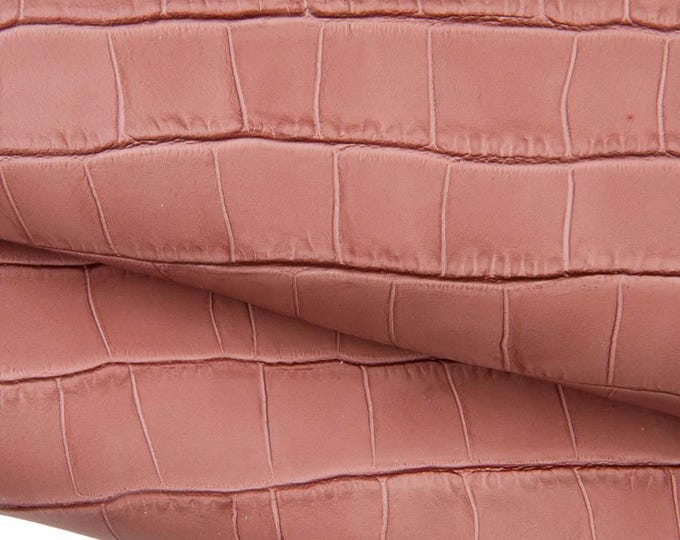 Antique pink CROCODILE embossed leather hide, alligator print on soft matt cowhide, 0.9 - 1.2 mm, for crafting B19307-ST   La Garzarara