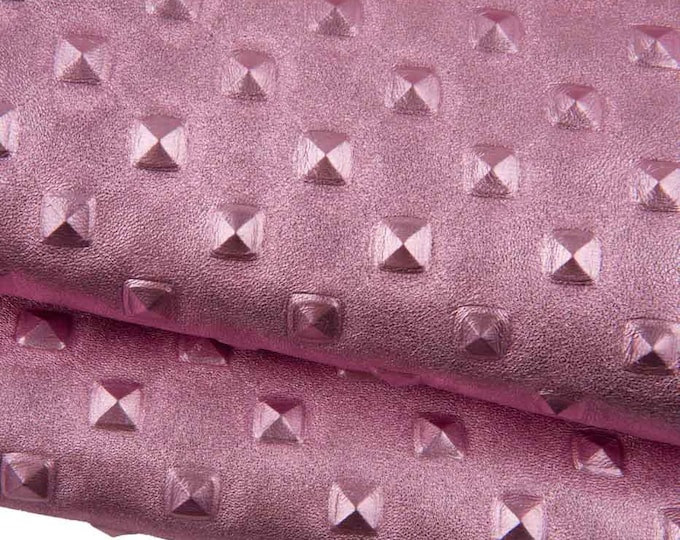 Pink EMBOSSED leather skin, soft metallic goatskin, RELIEF printed hide, 0.8 - 1.0 mm B19388-MT(st) La Garzarara