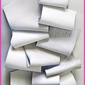 Sacchetto di ritagli di pelle miste, color BIANCO, stampe, fantasie e morbidezze varie   0,300 kg    B1330-RC    La Garzarara