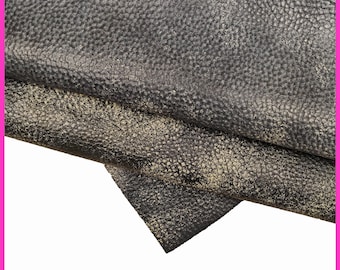 Very distressed  leather hide, soft bleu pebble grain calfskin, glossy aged cowhide B15113-VT La Garzarara