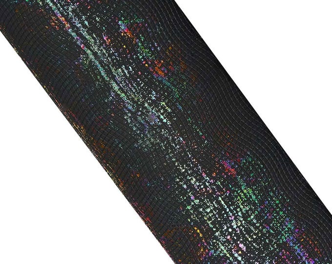 MULTICOLOR HOLOGRAPHIC leather skin, iridescent metallic print on black goatskin B17843-MT(st) La Garzarara