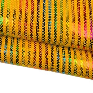Mehrfarbig gestreiftes Leder, gelb gestreiftes Leder, Ziegenleder mit Pythonmuster, metallisches Regenbogen-Design B18439-MT(st) La Garzarara