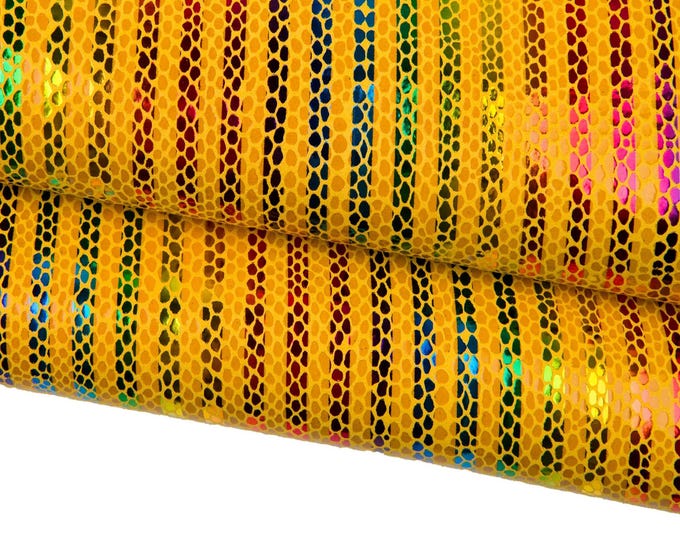 Multicolor STRIPED printed leather skin, petroleum green snake textured goatskin, RAINBOW textured hide B18439-MT(st) La Garzarara