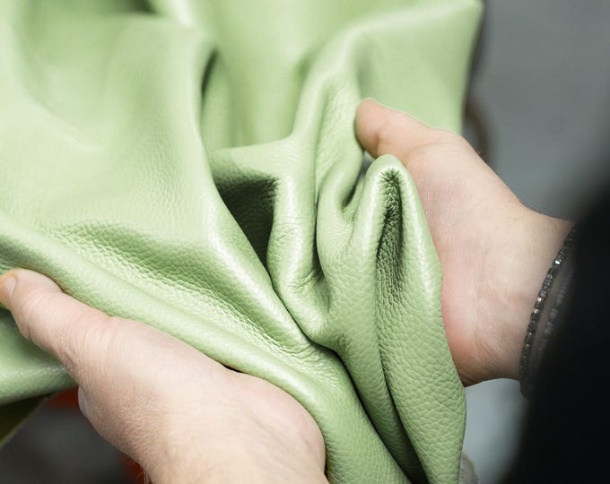 Green calf leather hide full grain cowhide skin textured upholstery, leather for industrial chairs, sofas and structured bags   1.2 - 1.4 mm