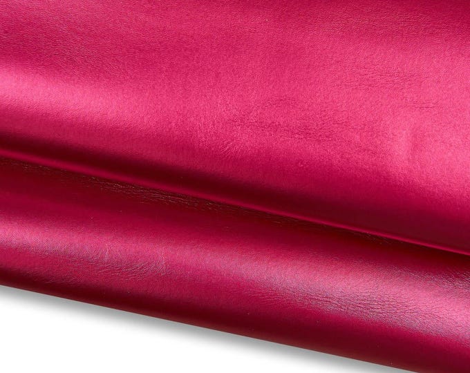 RED METALLIC leather hide, magenta smooth cowhide, soft calfskin for diy projects, 1.2 - 1.3 mm B18537-MT La Garzarara