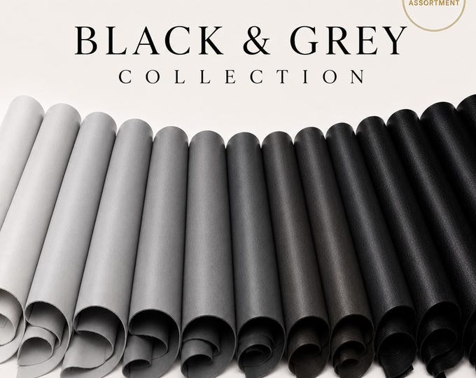BLACK and GREY leather bundle, genuine leather hides, calfskin, lambskin, pebbled, smooth and exotic embossed leather for leathercrafts