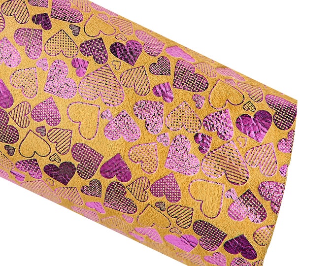 Yellow purple HEART textured leather skin, metallic printed goatskin, soft bright suede hide B16694-MT(ST) La Garzarara