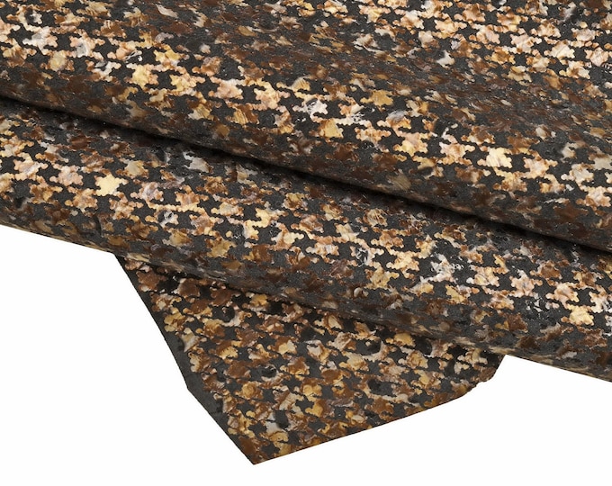 PIED de poule textured leather skin, brown blue gray metallic printed goatskin, bright soft skin B16026-MT(st) La Garzarara