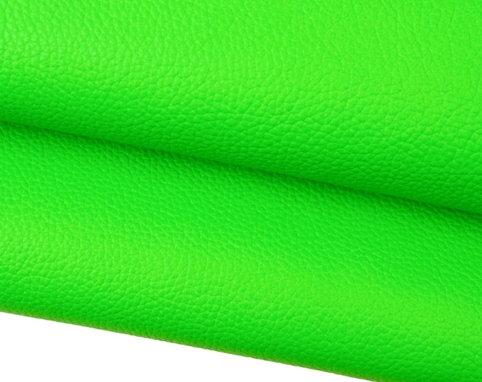NEON green pebble grain printed cowhide, sporty soft leather hide, fluo green calfskin 1.6 -1.8 mm for crafting B18235-TU   La Garzarara