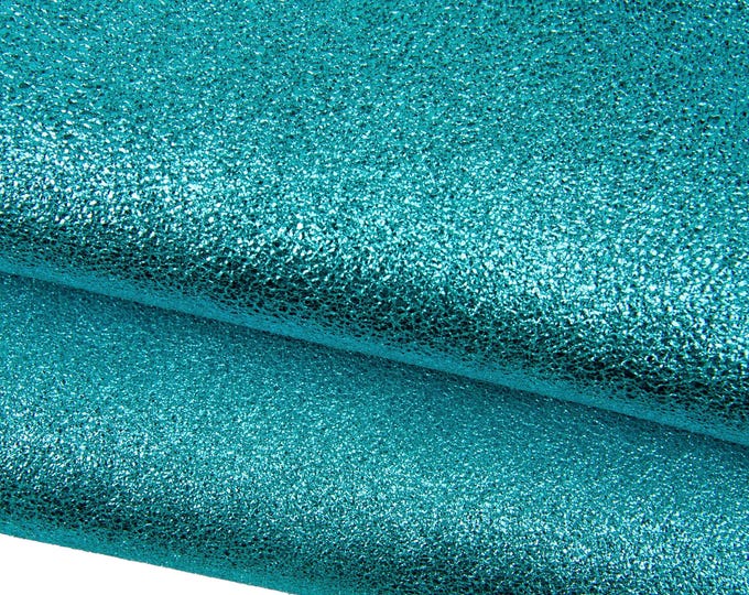 Turquoise - bluette leather skins, GLITTER METALLIC goatskins, soft hide for diy projects B17781-MT La Garzarara