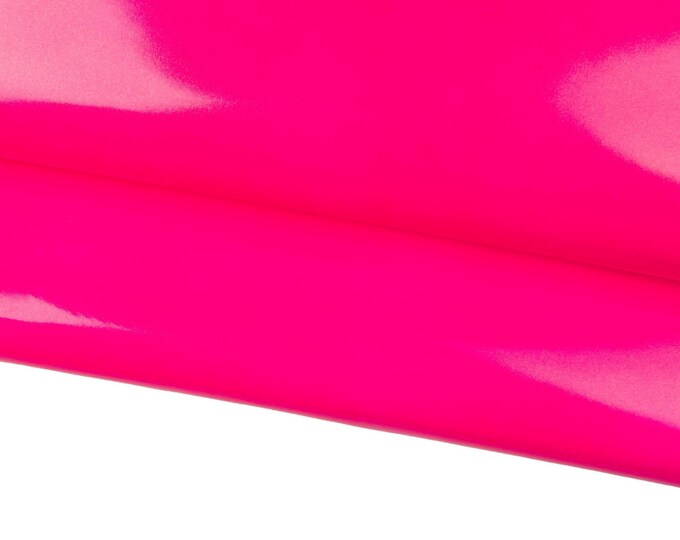 Fluo / NEON fuchsia PATENT leather hide, hot pink smooth goatskin, glossy semi stiff hide for crafting B18521-TU La Garzarara