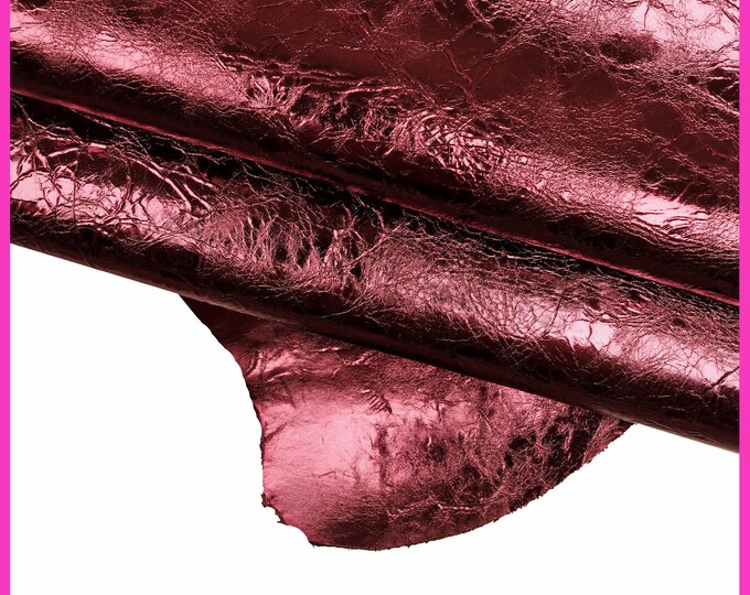 PURPLE metallic leather hide, wrinkled glossy cowhide, medium softness B15674-MT La Garzarara