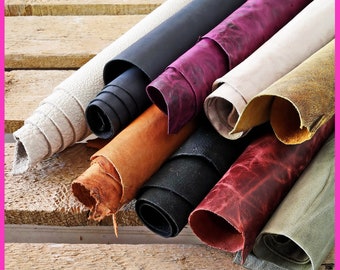 Vintage SPORT leather scraps, random mixed leather pieces, smooth and grained distressed offcuts, assorted colors AMZ36/B  La Garzarara