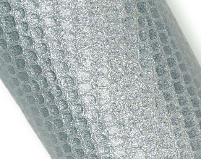 Silver CROCODILE embossed leather hide, METALLIC soft cowhide, elegant calfskin - alligator print - very soft B19547-MT(st) La Garzarara