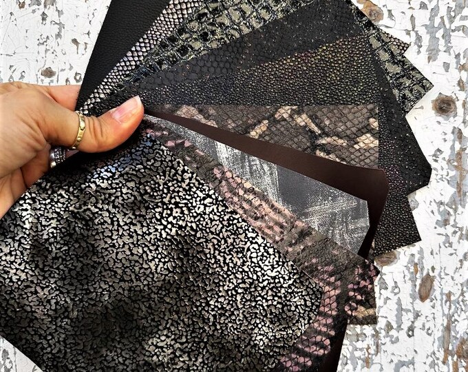 10 Selected leather scraps, black and brown tones, mix colorful selection leather remnants as per pictures  RT12/B La Garzarara