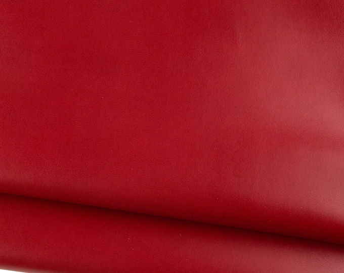 Red SMOOTH leather skin, GLOSSY soft goat kid, thin flat hide for hobbyists B19022-TU La Garzarara