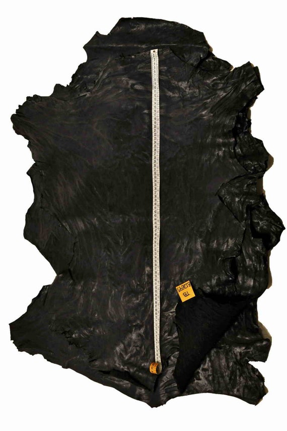 BLACK Goatskin Leather, VEGETABLE Washed Soft Wrinkled Skin