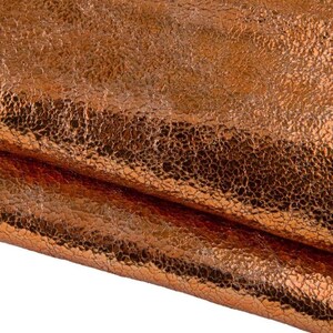 Pelle LAMINATA arancione ruggine, capra metallizzata stampa CRACKLE, pellame morbido per hobbisti B17374-MT(st) La Garzarara