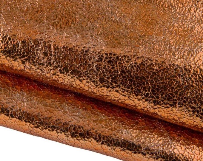 Orange rust leather skin, METALLIC CRACKLE printed goatskin, soft sparkle hide for hobbyists B17374-MT(st) La Garzarara