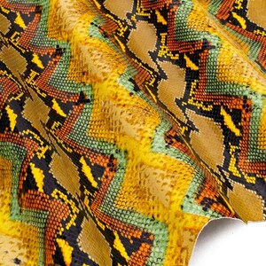 Multicolor PYTHON printed leather hide, reptile textured calfskin, snake pattern on glossy soft hide for DIY B18994-ST La Garzarara B 7/8 pq/B 7/8 sqft