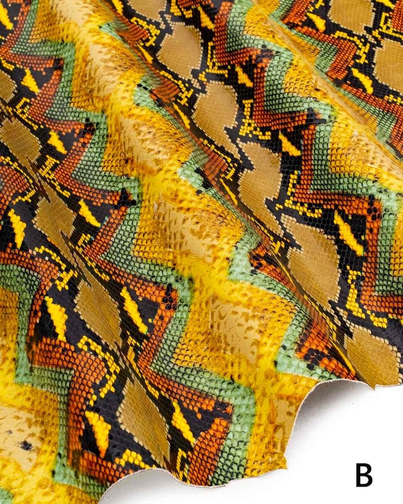 Multicolor PYTHON printed leather hide, reptile textured calfskin, snake pattern on glossy soft hide for DIY B18994-ST La Garzarara B 7/8 pq/B 7/8 sqft