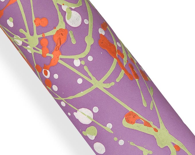 Lavender purple sheepskin leather - green, orange, white SKETCH print - hand DECORATED lambskin nappa for hobbyists B18149-DM La Garzarara