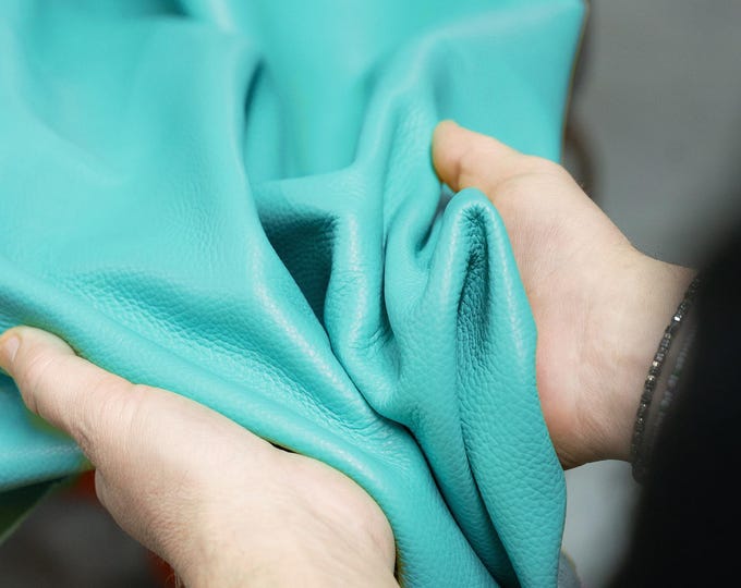 Turquoise calf leather hide natural PEBBLE grain full cowhide skin for design upholstery and modern bags  1.2 - 1.4 mm  La Garzarara