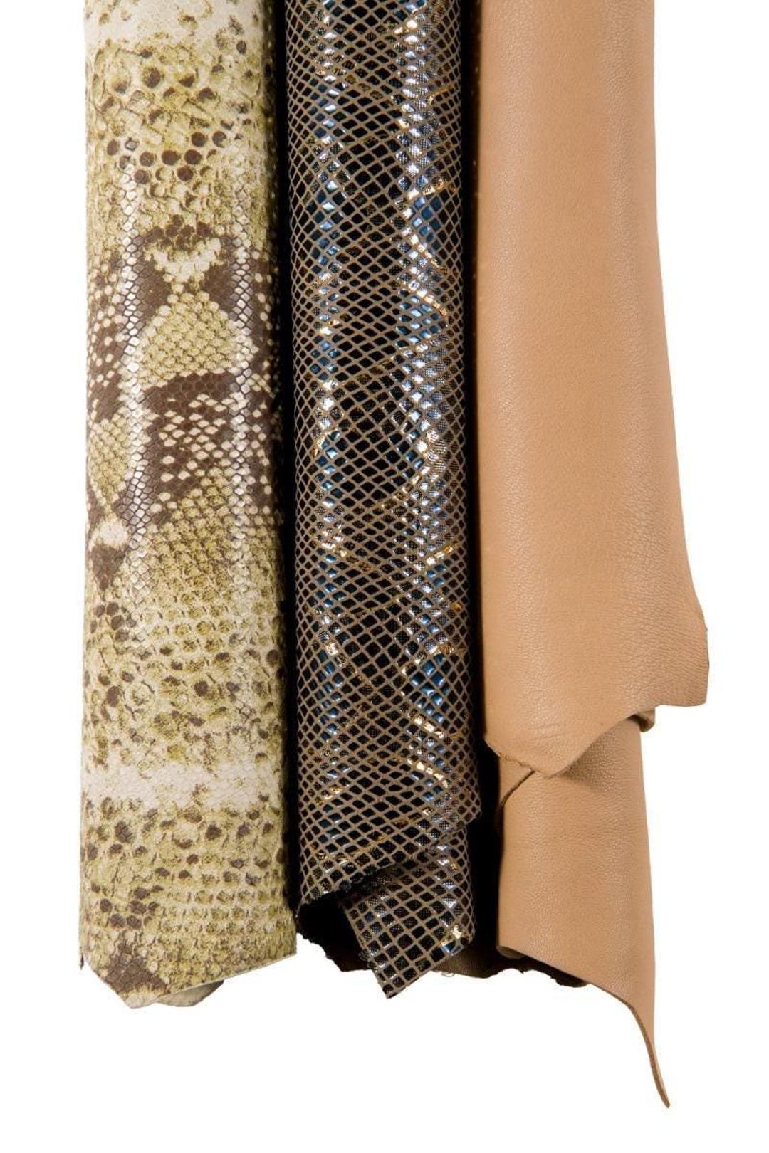 Python Embossed Texture On Leather Neutral PYTHON Embossed Leathers, Beige Snake Textured Leather Hides ...