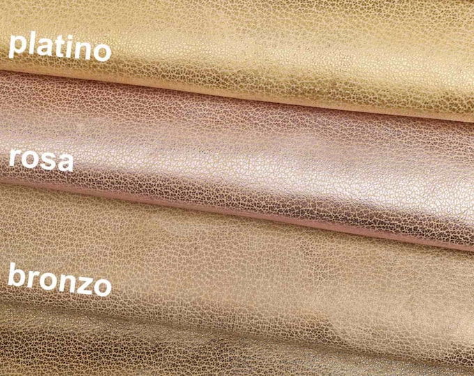 Aged Metallic leather skin for sewing - pebble grained grainy hide sky fuchsia pink gunmetal goatskin  B12449-MT(st)La Garzarara