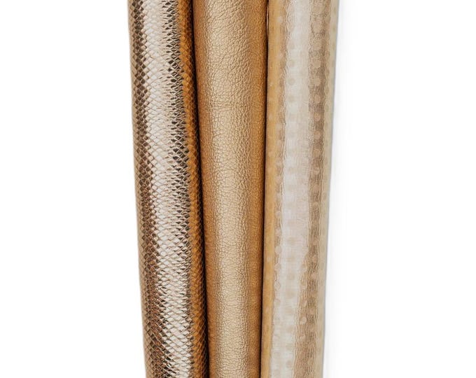 Bundle of 3 light GOLD leather skins, assortment of metallic printed hides assorted as per picture B19522-MT(ST) La Garzarara