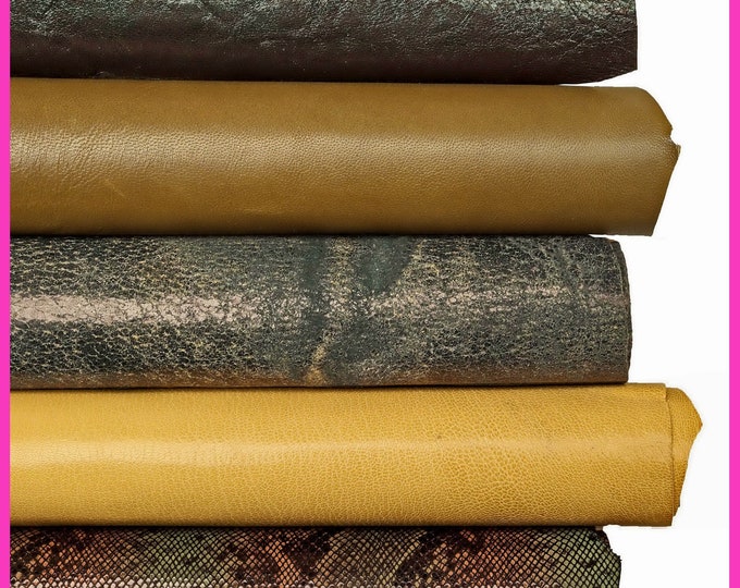 Mixed Leather Set - 5 Distinct Hides in desert tan Palette - Includes Smooth, Python, and Embossed Leather skins  B15817-ST La Garzarara