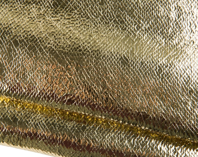 GOLD PYTHON printed leather skin, metallic snake textured goatskin, golden soft skin B19084-MT(st) La Garzarara