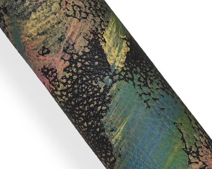 Multicolor HAND-PAINTED leather skin, black PEBBLE grain goatskin, colorful print sporty soft original hide  B18193-dm   La Garzarara